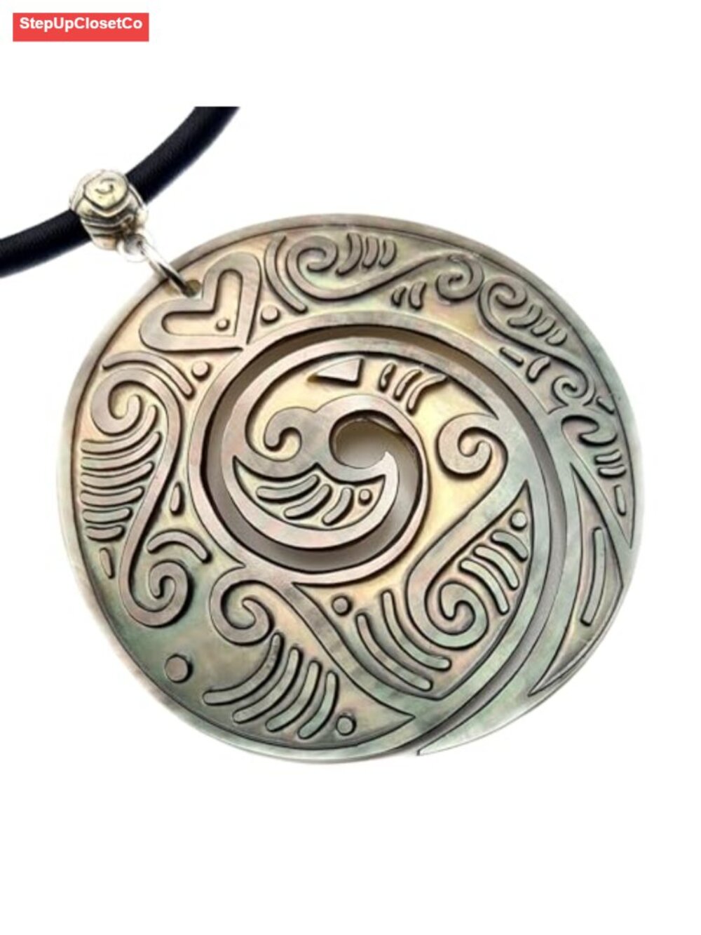 Handcrafted Mother of Pearl Koru Pendant Necklace, Adjustable Cord